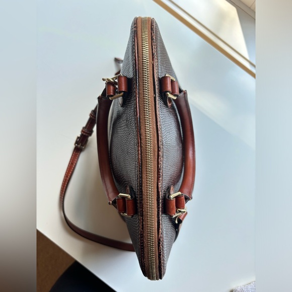 DOONEY AND BOURKE Embossed Lizard Zip Zip Satchel Brown Leather Trim - Picture 5 of 17